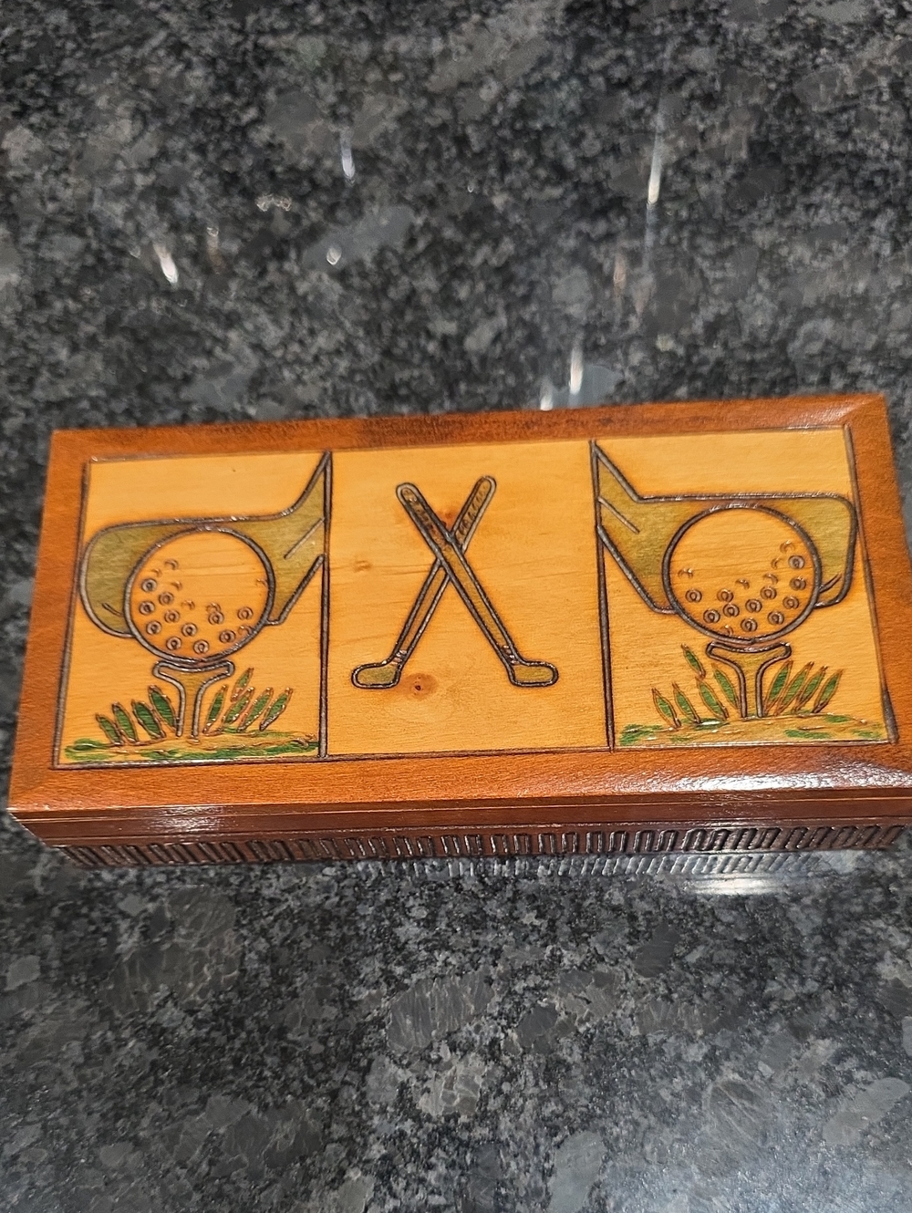 Wooden Golf-Themed Trinket Box - Natural & Brown Made In Poland.